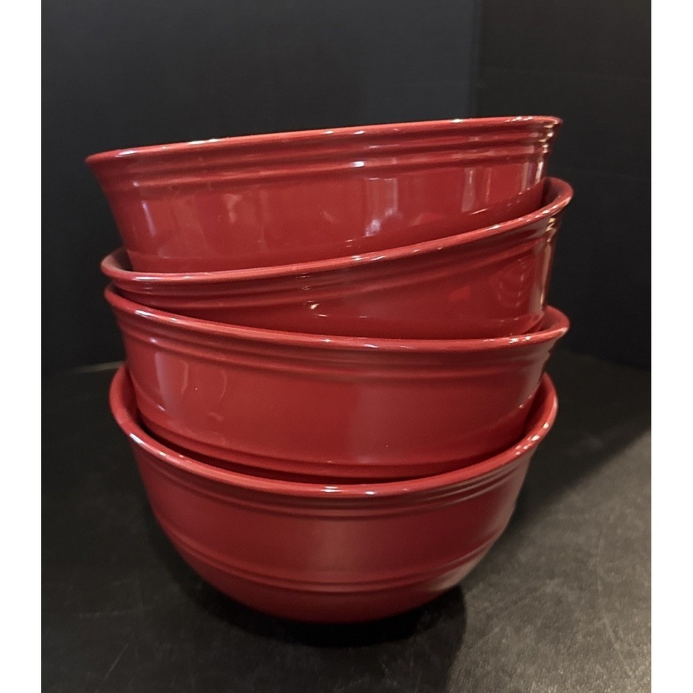 Mainstays Rainforest Sedona Red Embossed Ring Stoneware Cereal Bowls Set Of 4